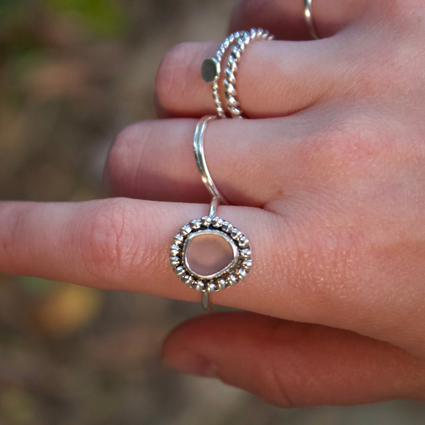 Pink sea glass ring size 7