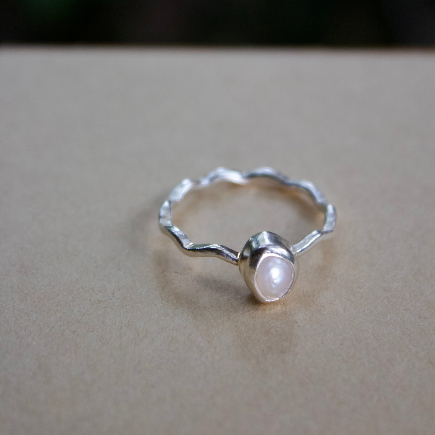 Tiny pearl wavy ring