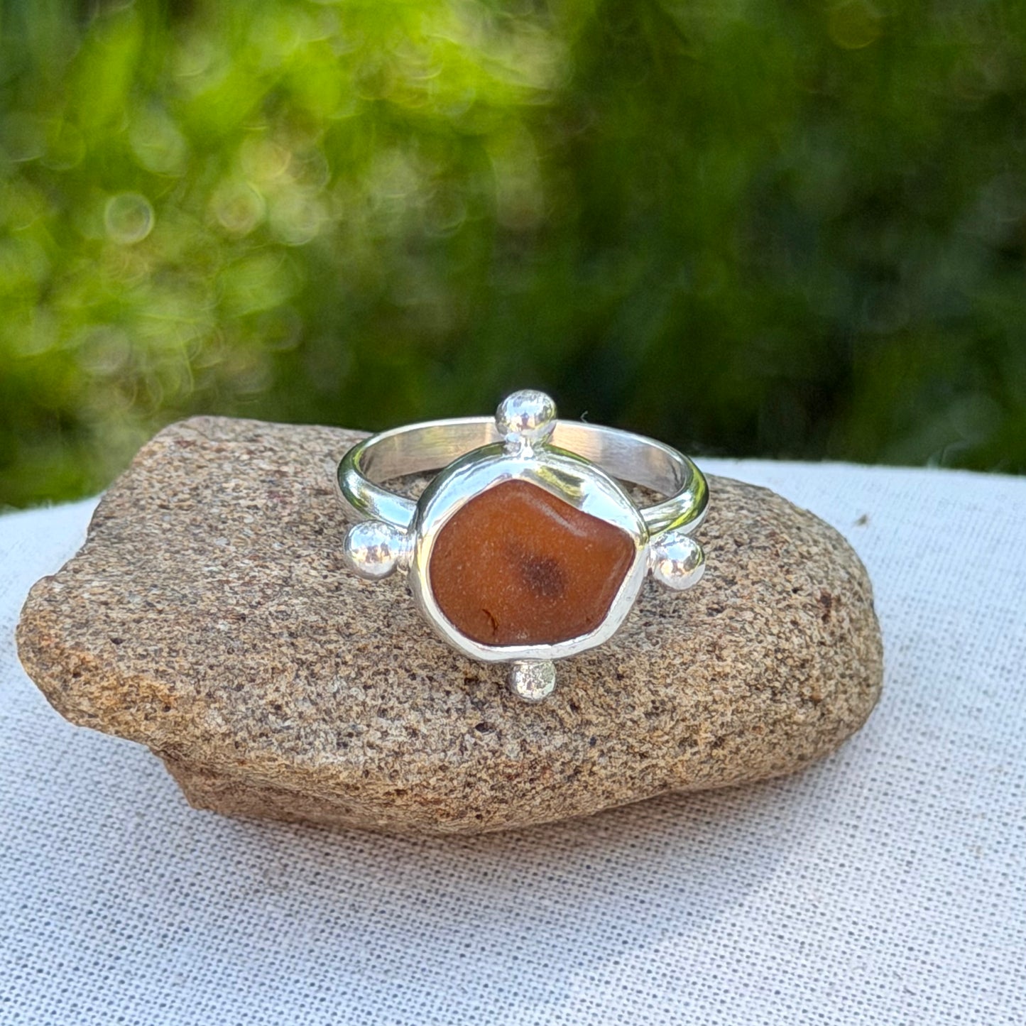 Brown sea glass ring size 6.5