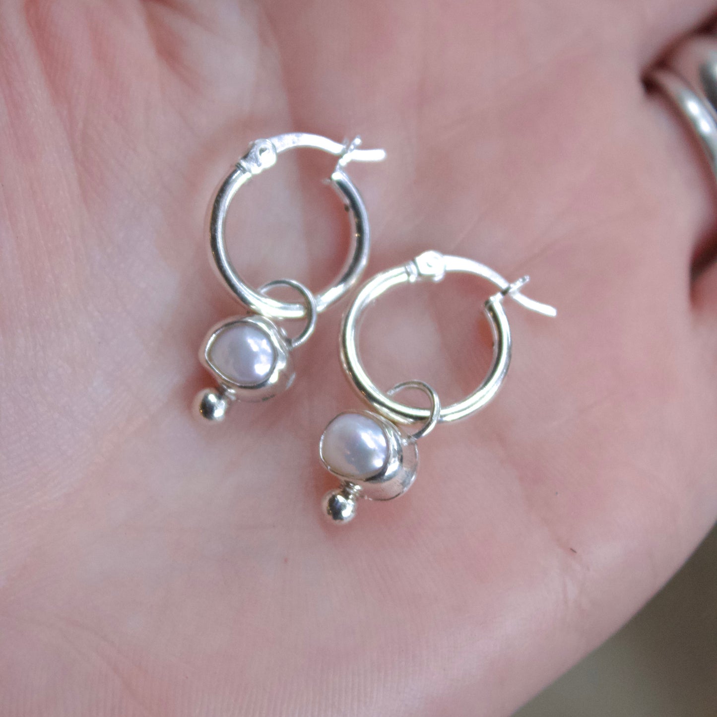 Tiny pearl hoop earrings