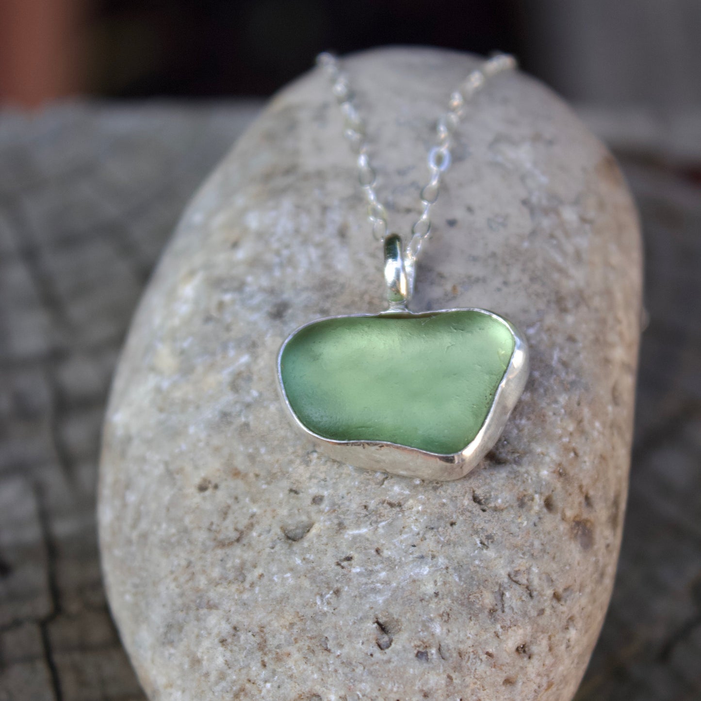 Moss green sea glass necklace