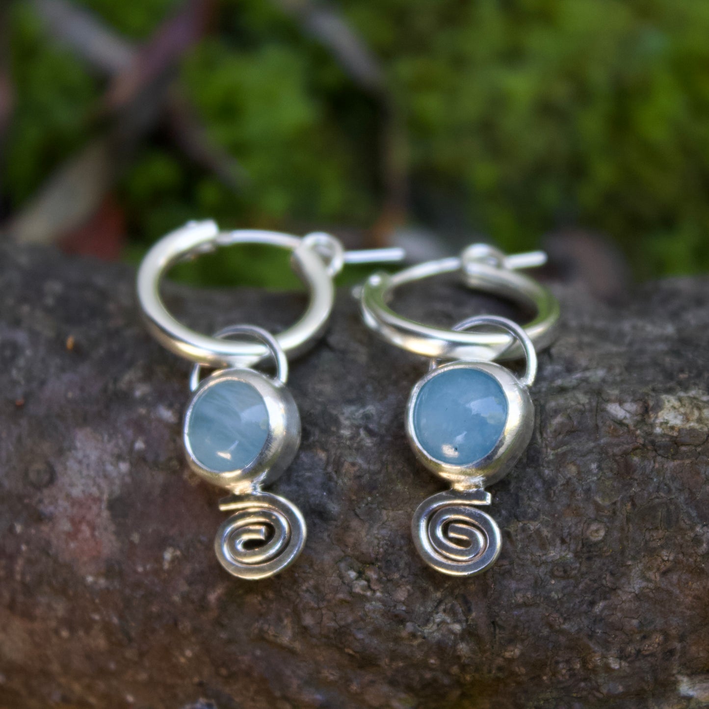 Aquamarine swirl hoops