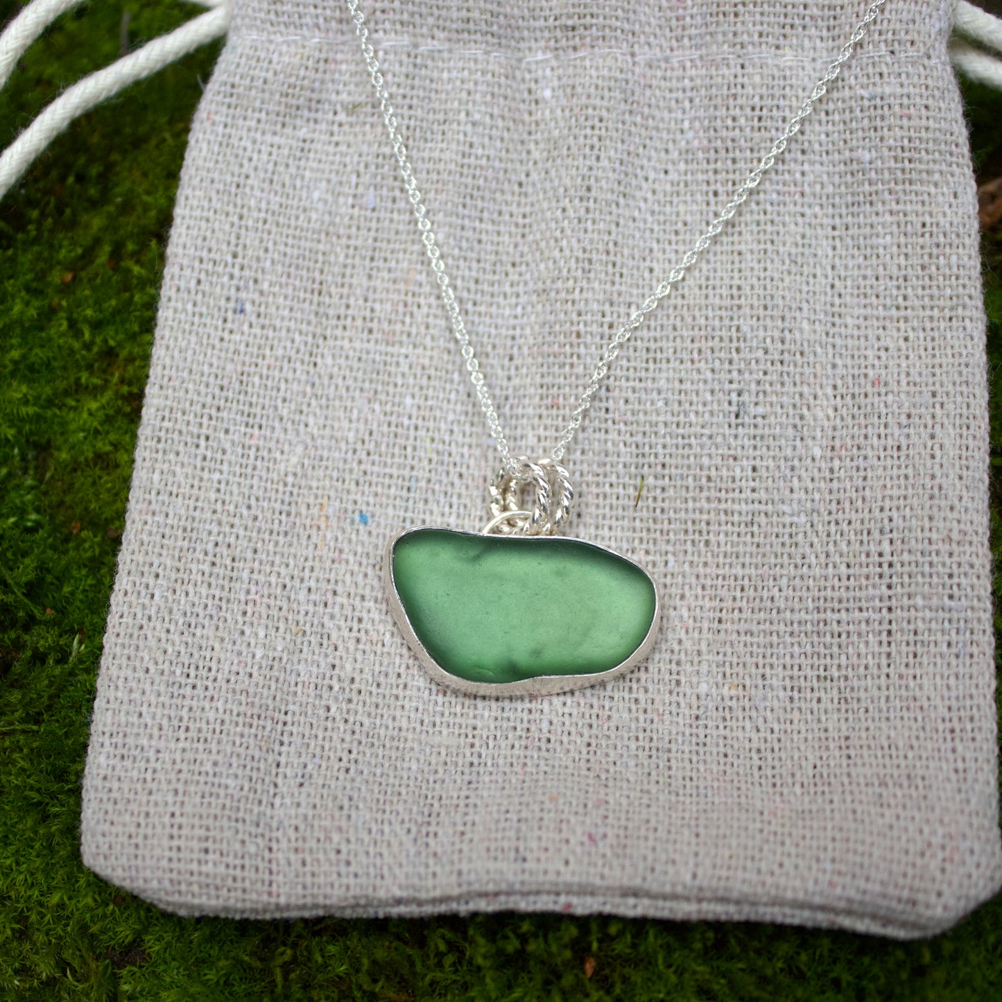 Forest green sea glass necklace