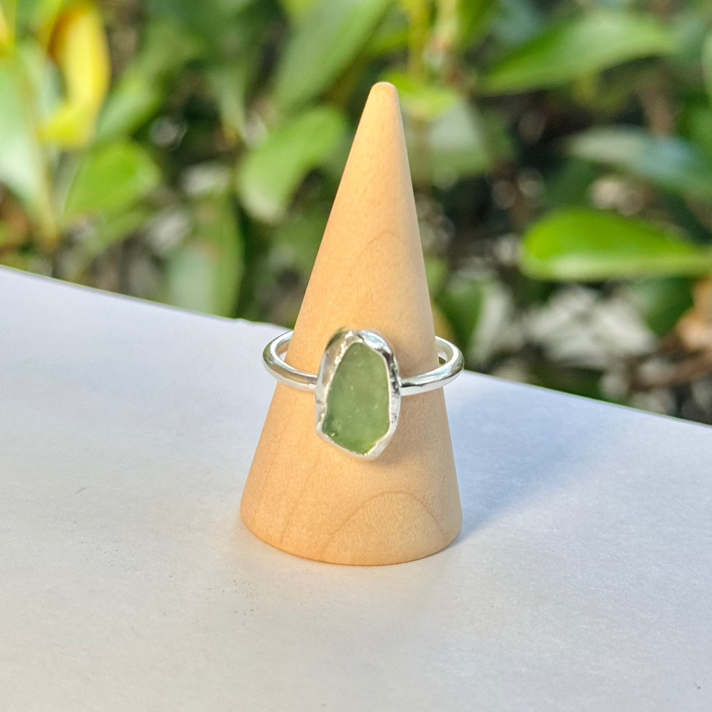 Green sea glass ring
