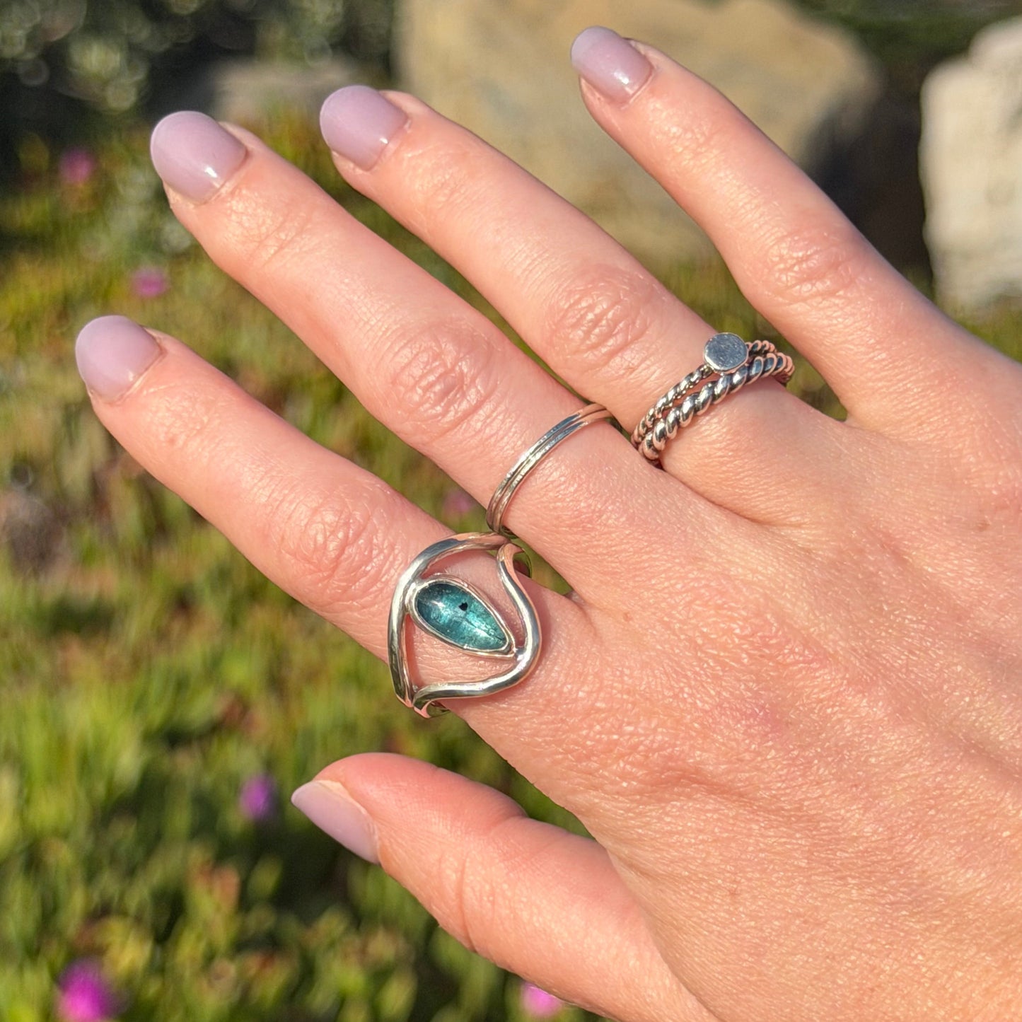 Blue kyanite wave ring
