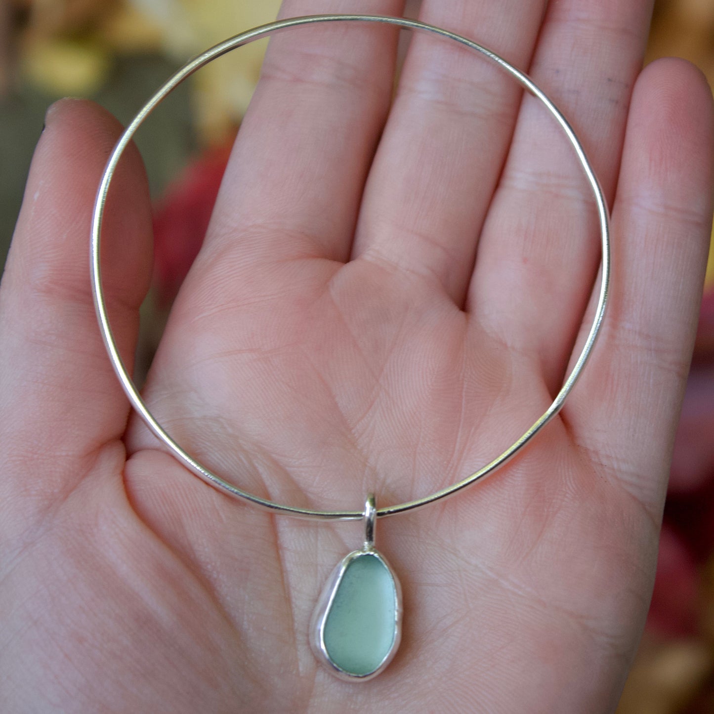 Sea glass charm bangle