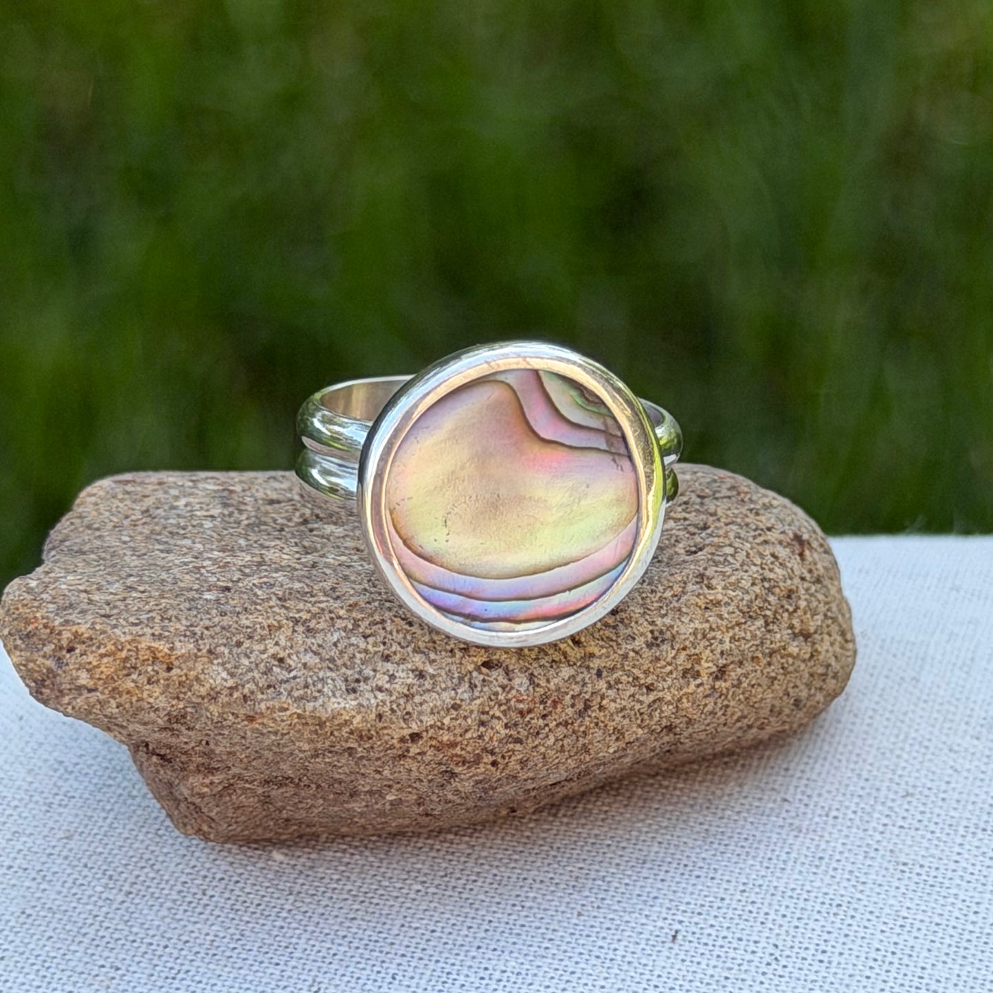 Abalone coin ring size 7