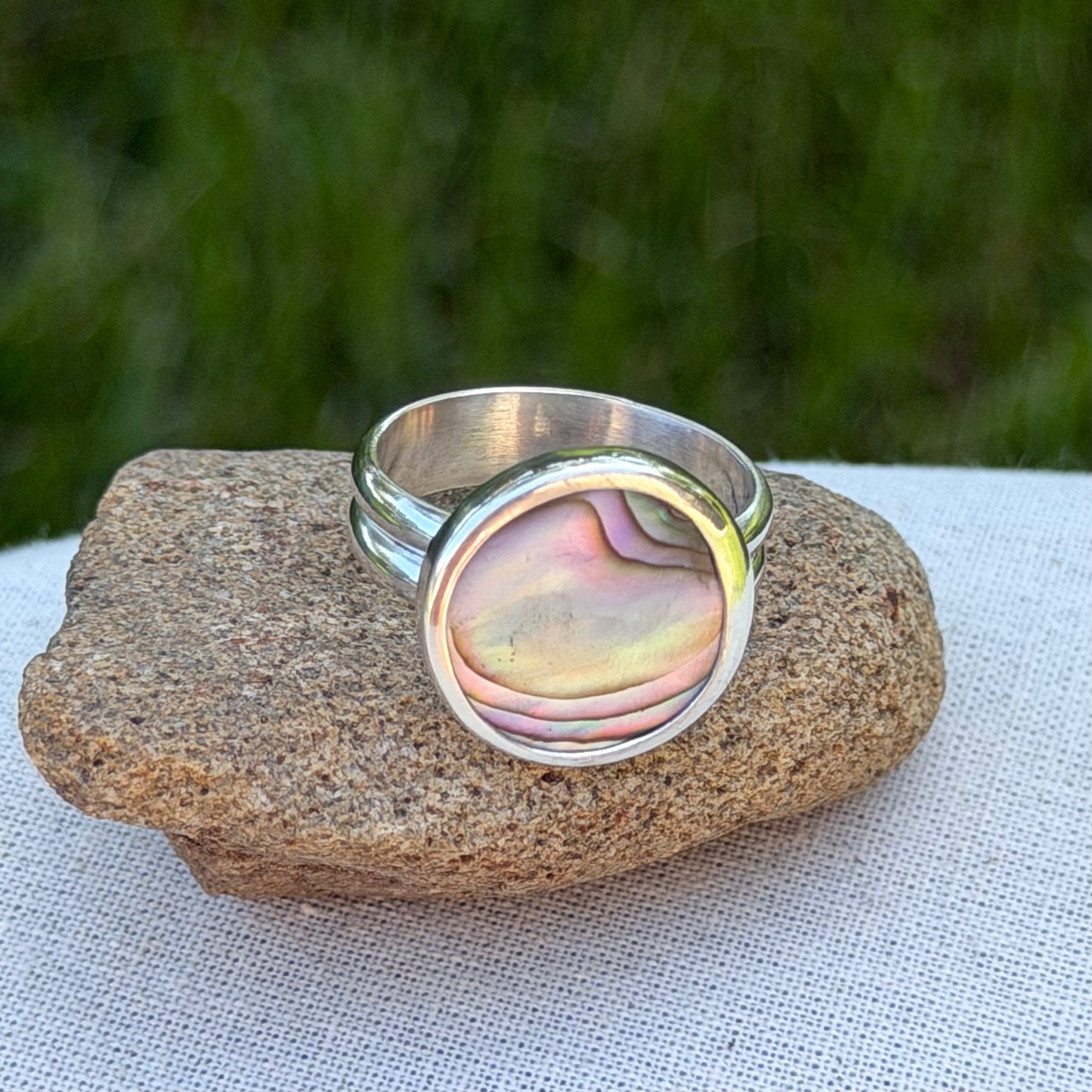 Abalone coin ring size 7