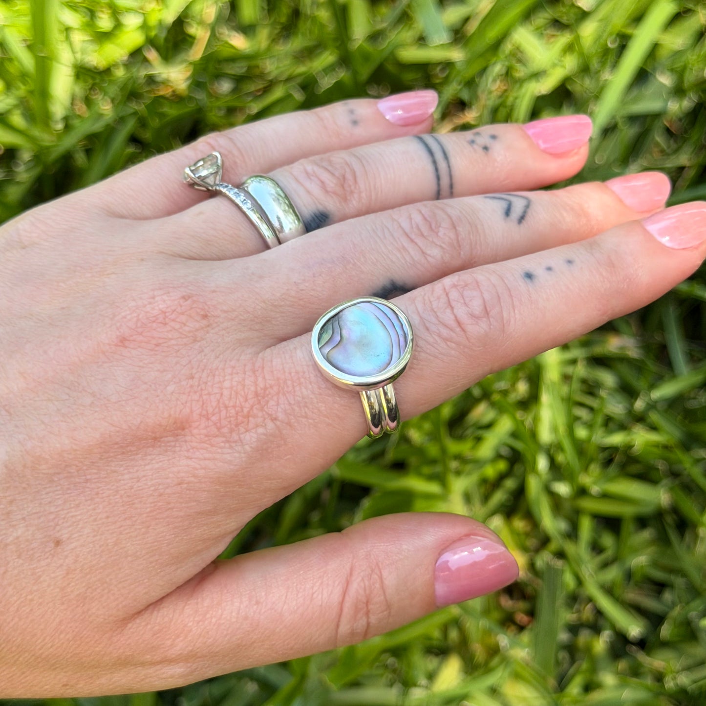 Abalone coin ring size 7