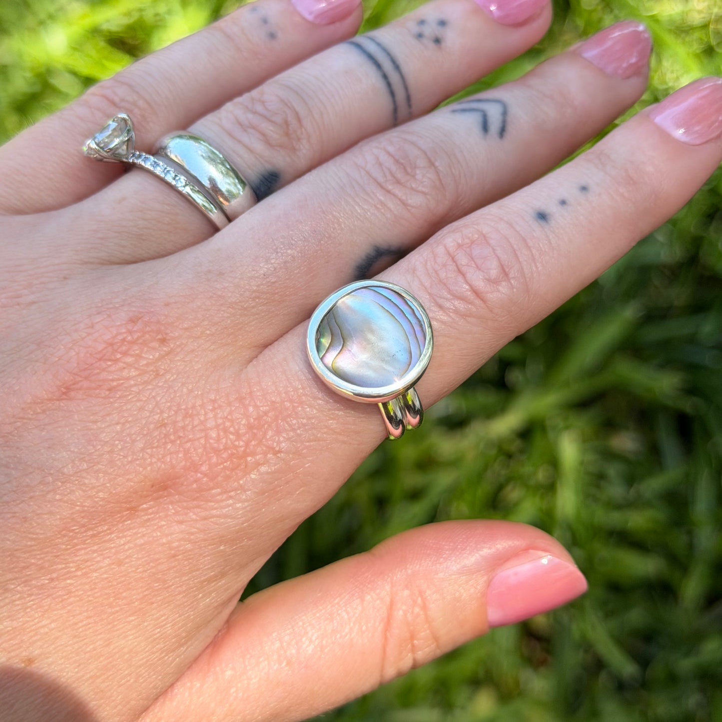 Abalone coin ring size 7