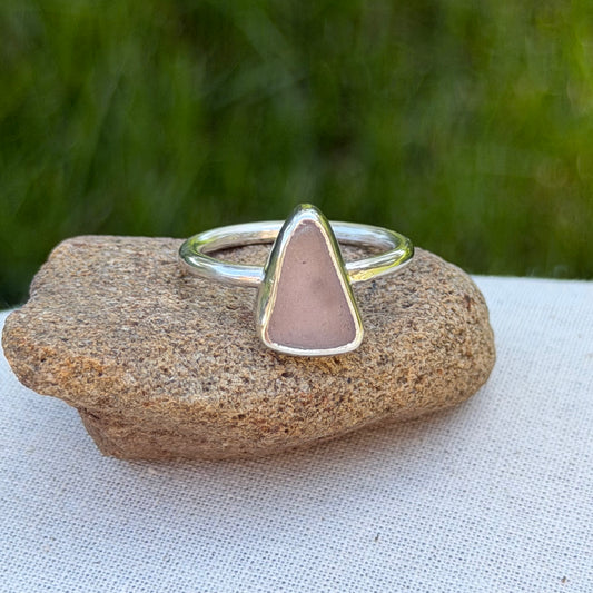 Light pink sea glass ring size 7