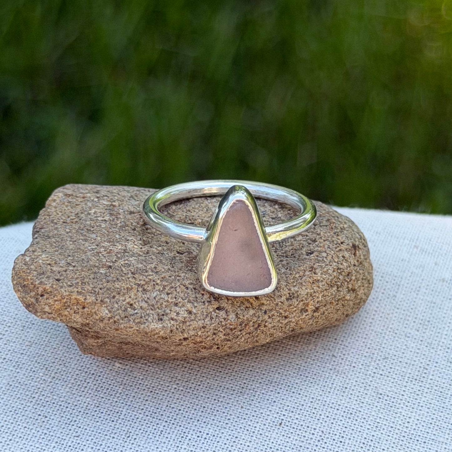 Light pink sea glass ring size 7