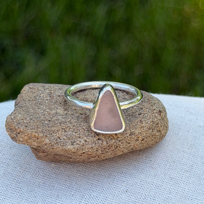 Light pink sea glass ring size 7
