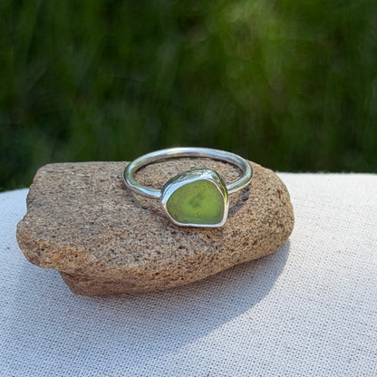 Green sea glass ring size 7