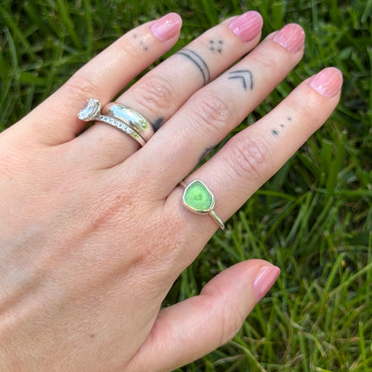 Green sea glass ring size 7