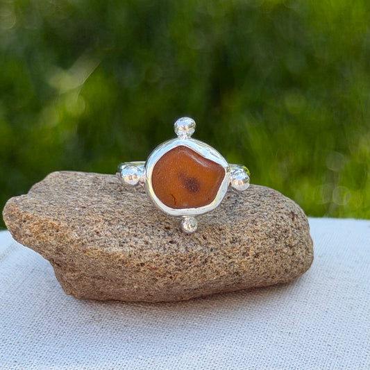 Brown sea glass ring size 6.5