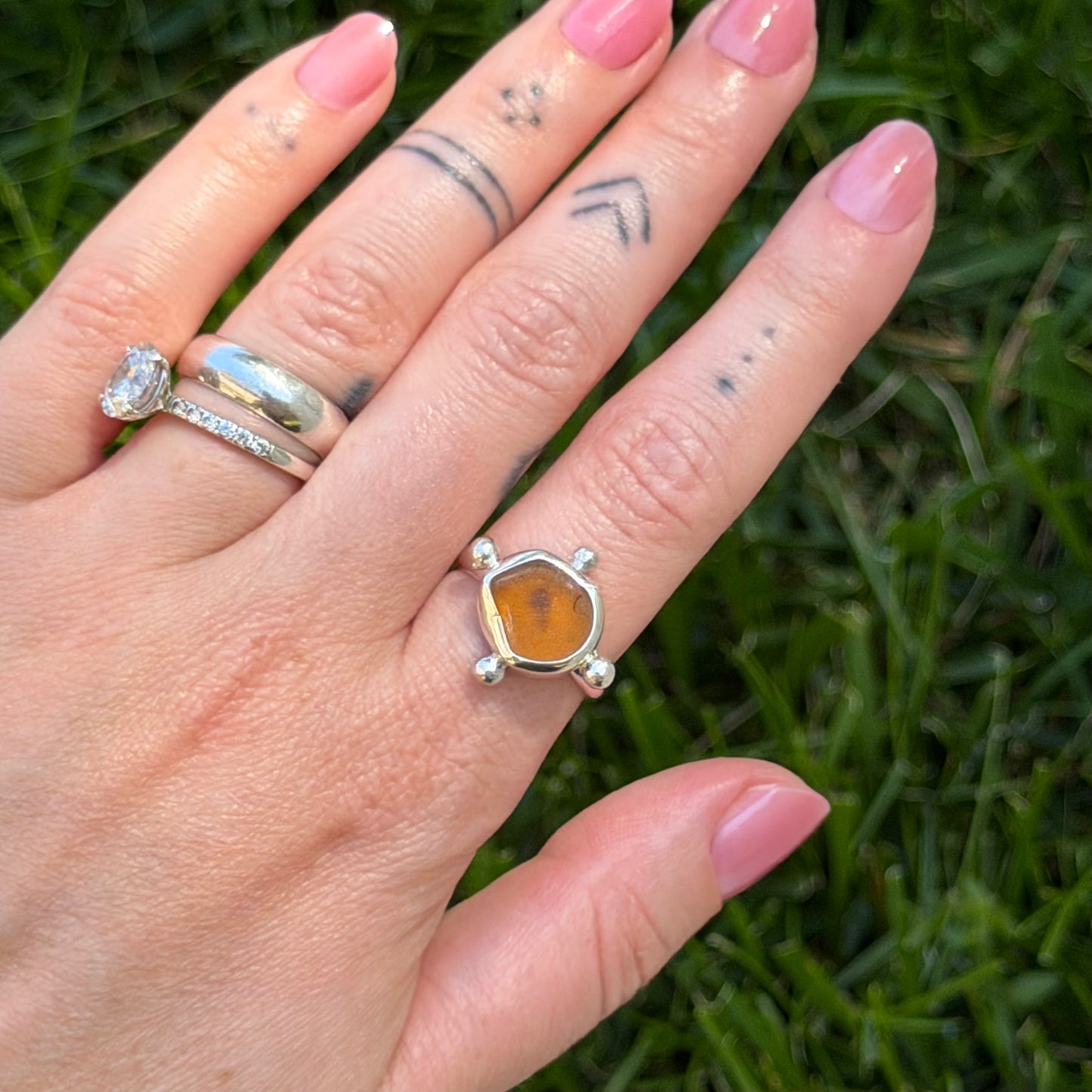 Brown sea glass ring size 6.5