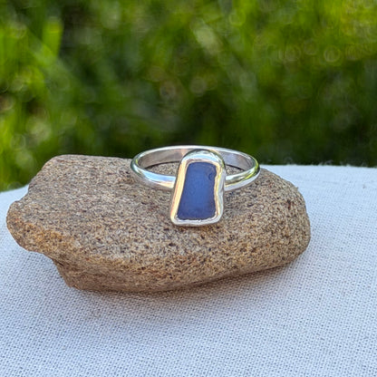Blue sea glass ring size 7