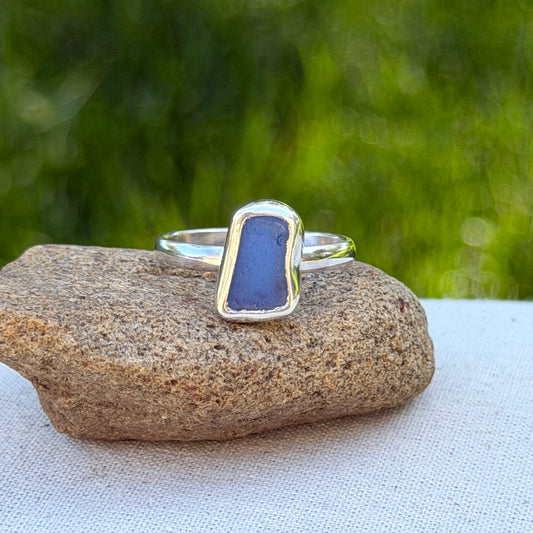 Blue sea glass ring size 7