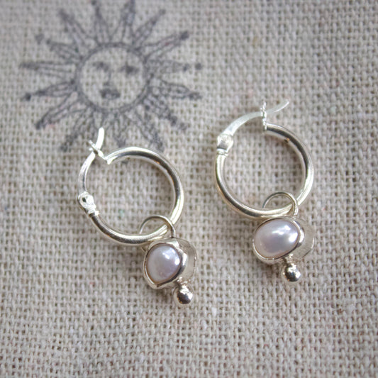 Tiny pearl hoop earrings