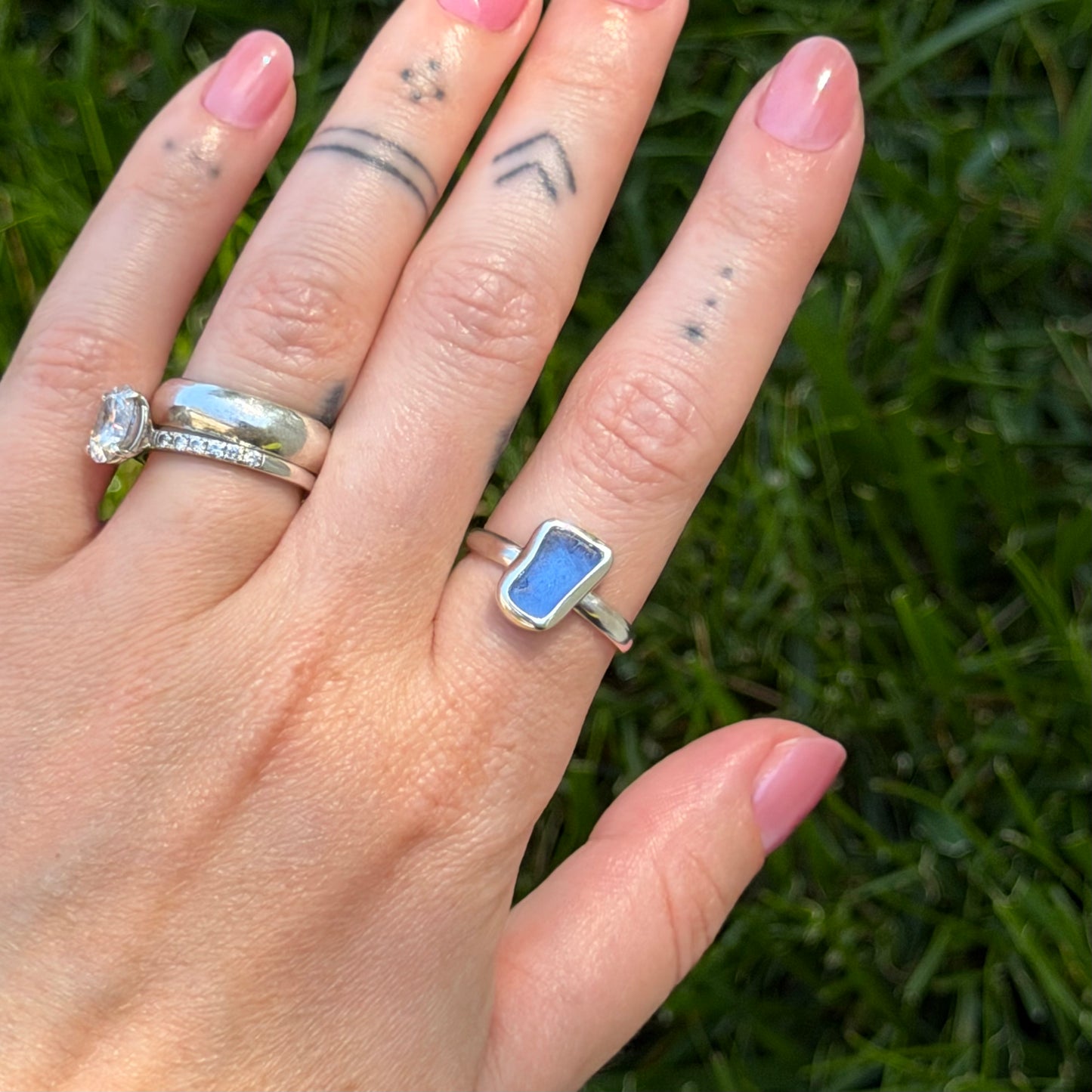 Blue sea glass ring size 7