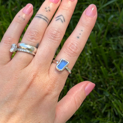 Blue sea glass ring size 7
