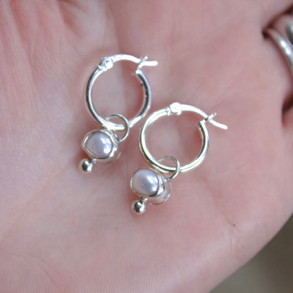 Tiny pearl hoop earrings