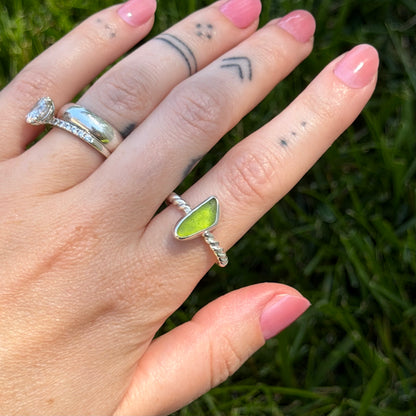 Green sea glass ring size 7