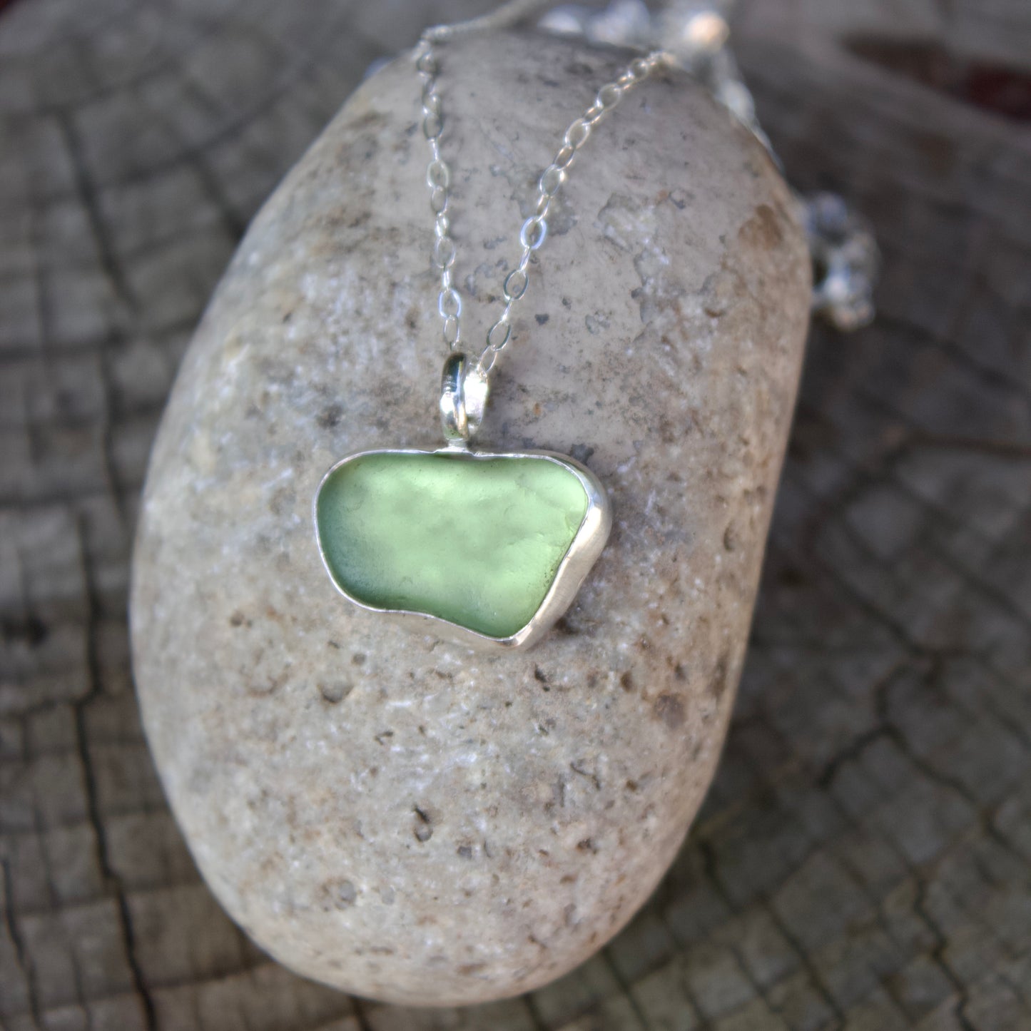 Moss green sea glass necklace