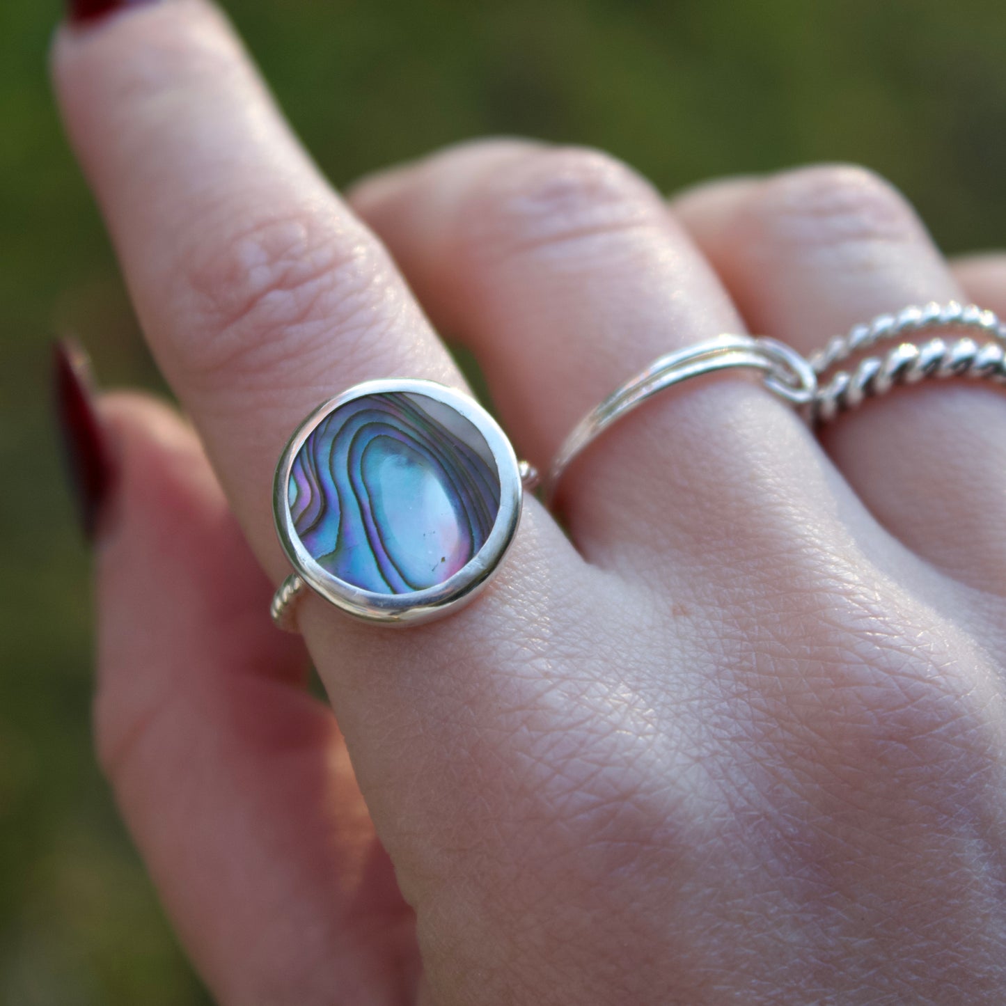 Abalone coin ring I size 6