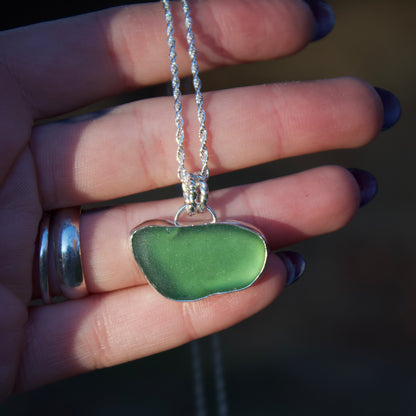 Forest green sea glass necklace