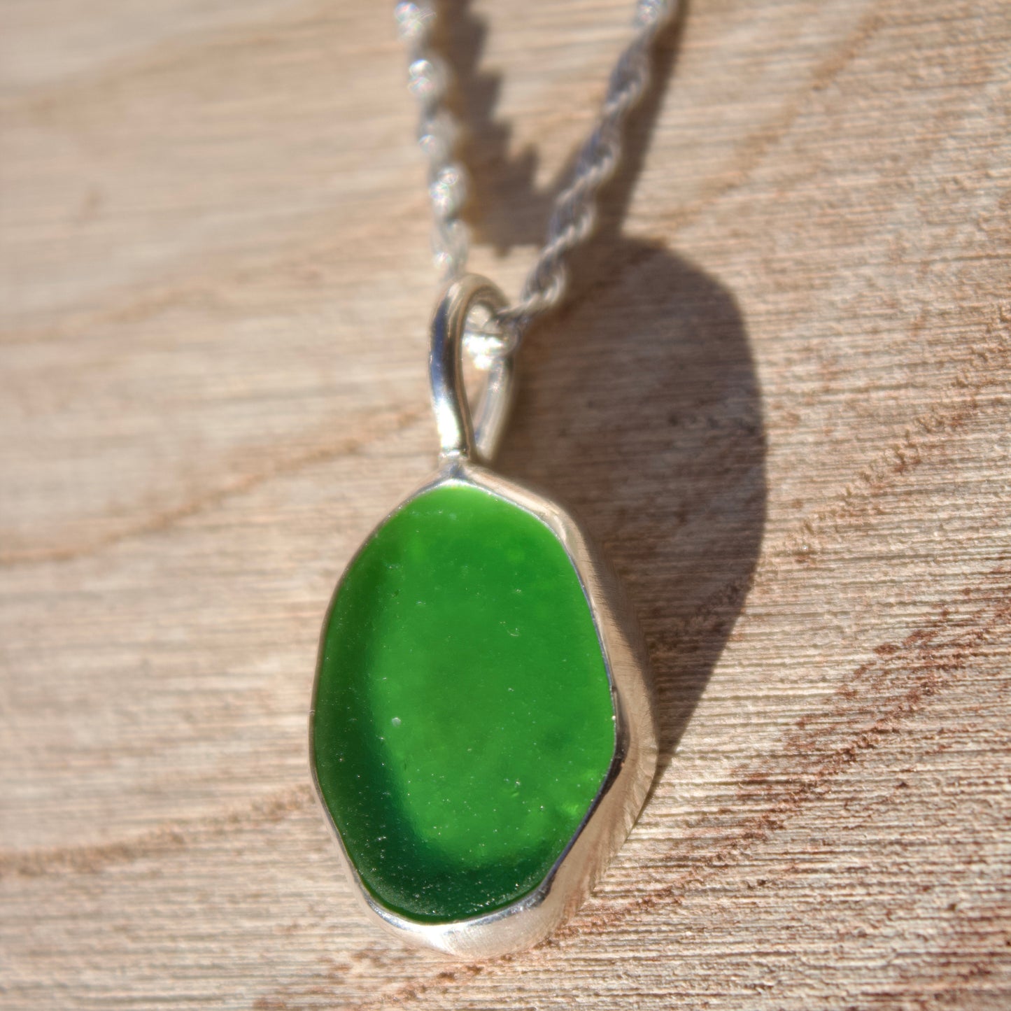 Neon green sea glass necklace