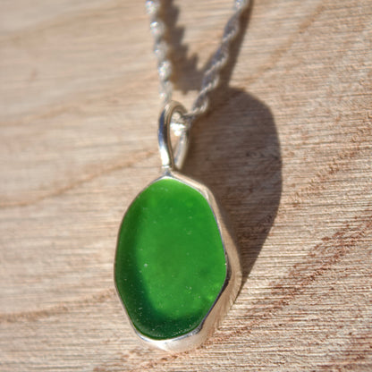 Neon green sea glass necklace