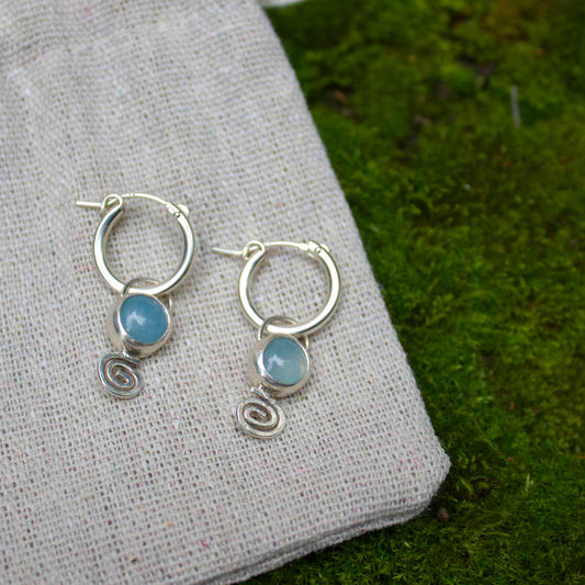 Aquamarine swirl hoops