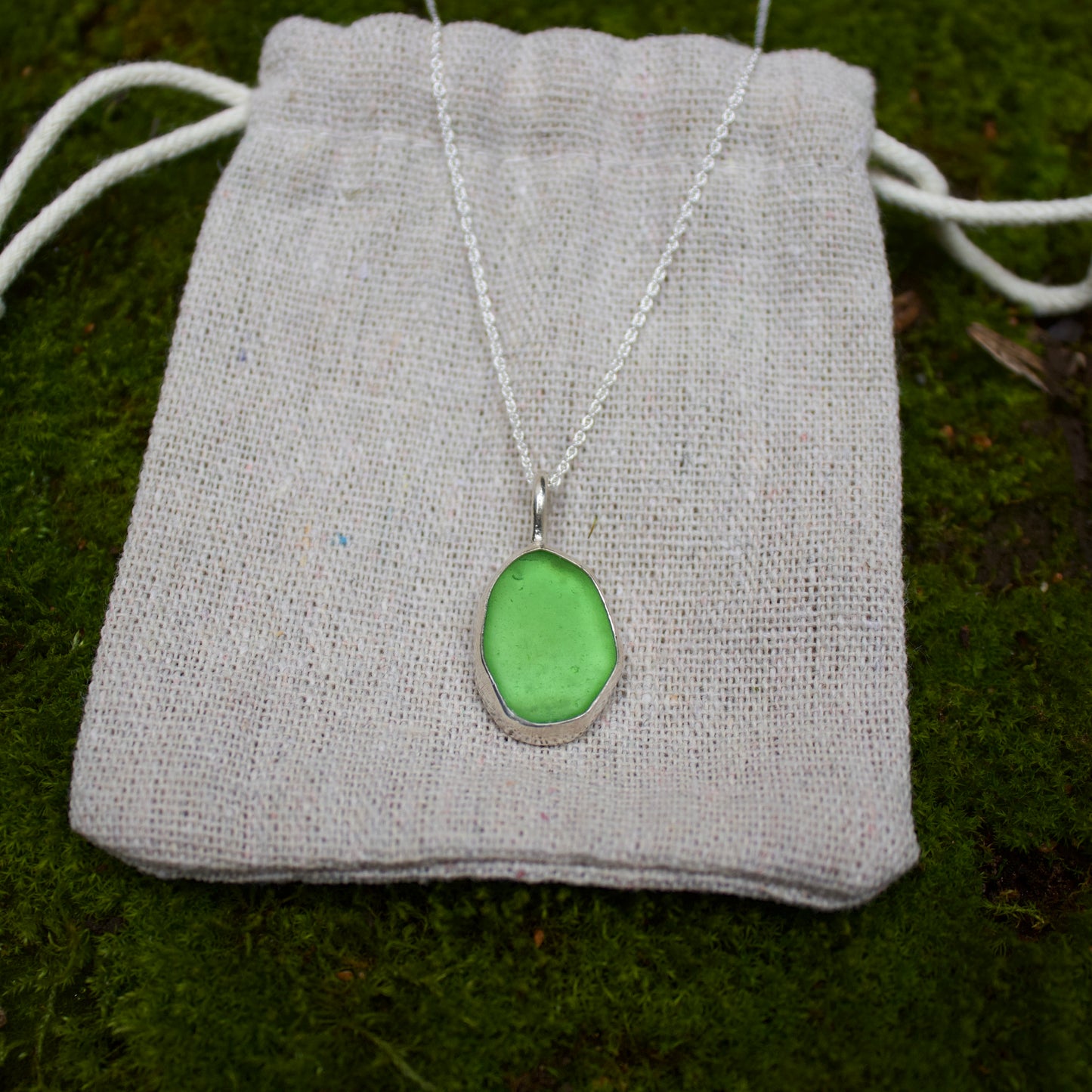 Neon green sea glass necklace