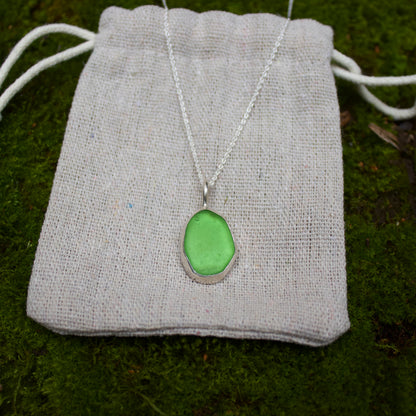 Neon green sea glass necklace