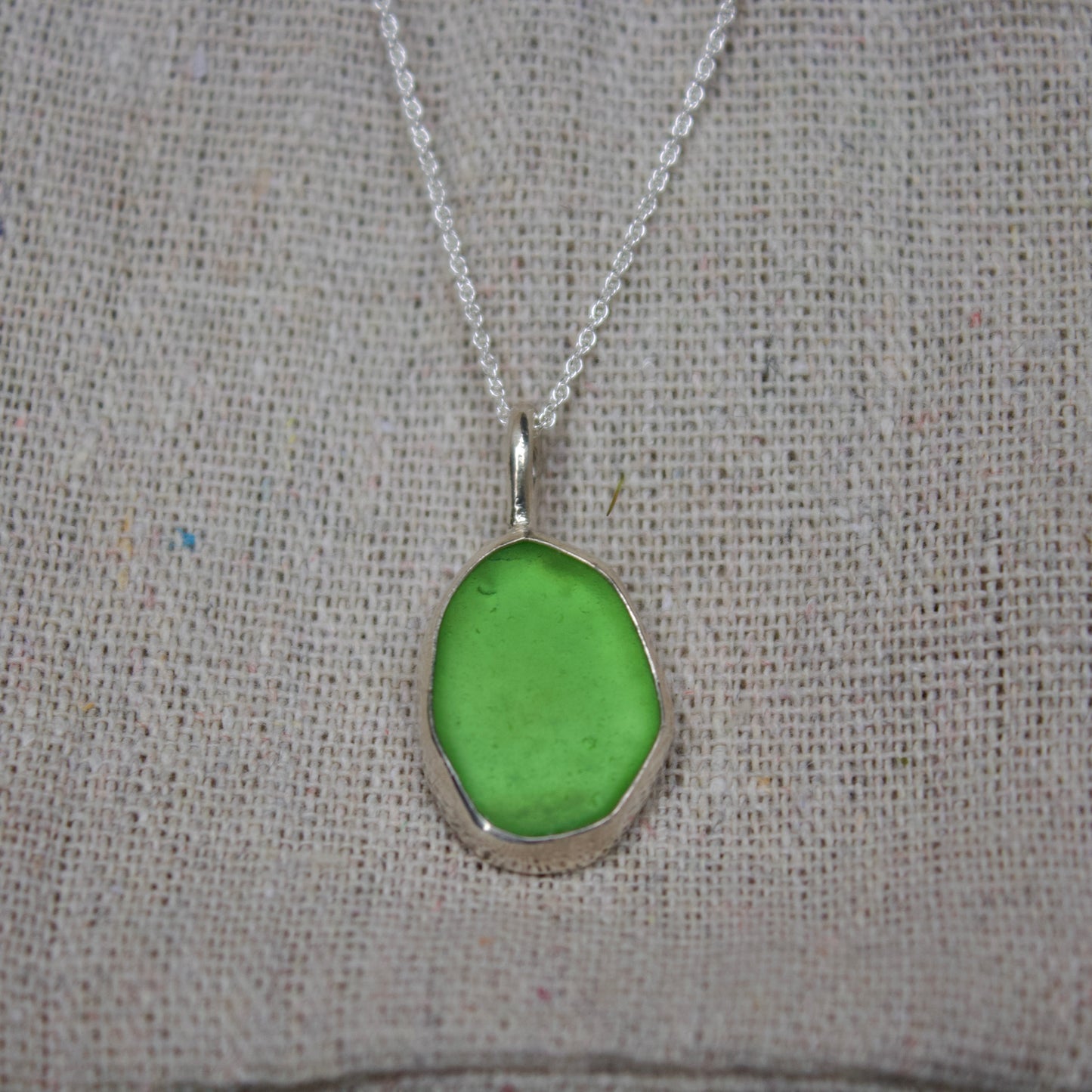 Neon green sea glass necklace