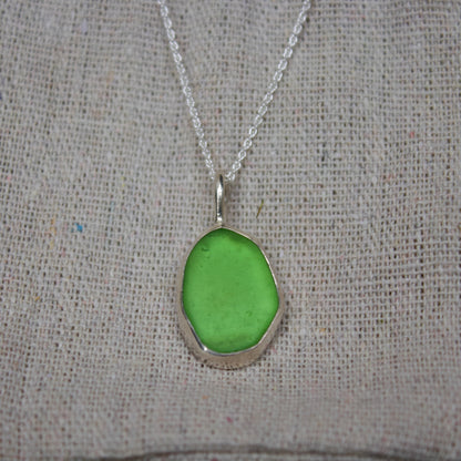 Neon green sea glass necklace