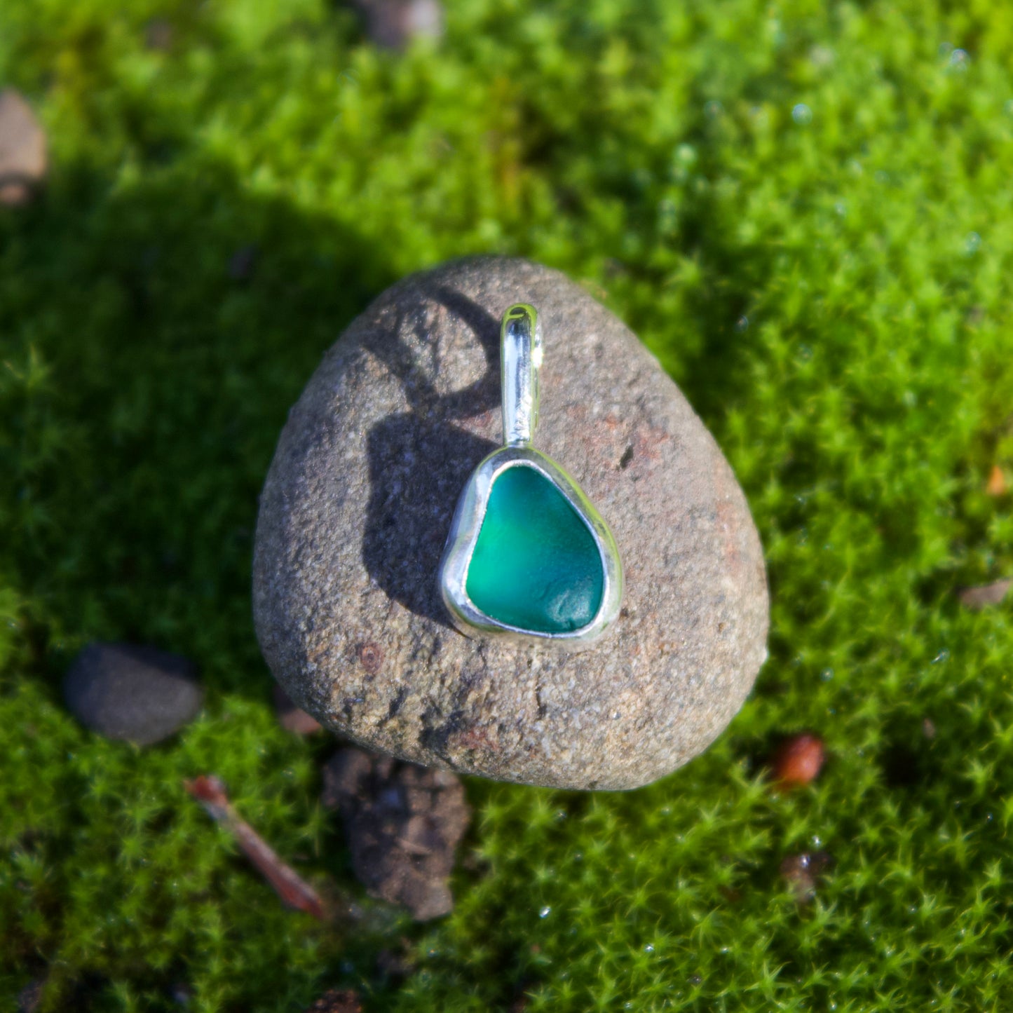 Dark green sea glass charm