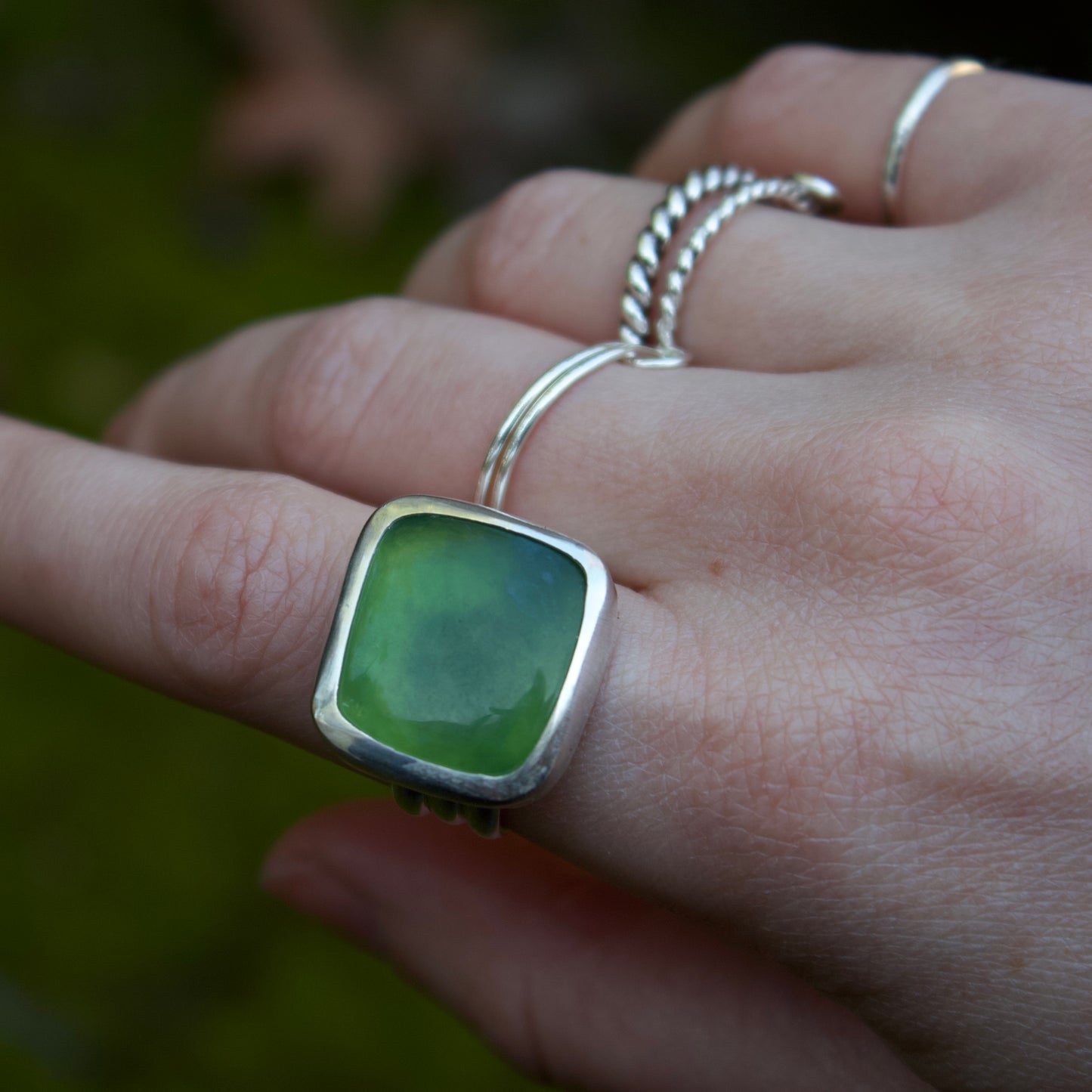 Nephrite jade square ring size 7
