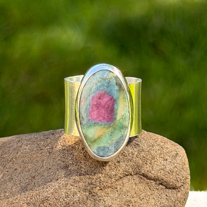 Adjustable ruby fuchsite ring