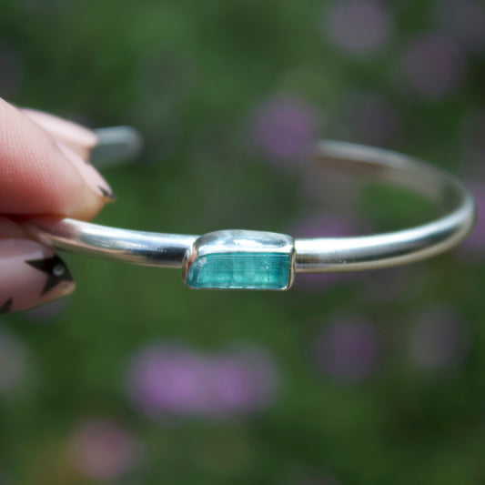 Raw aquamarine cuff