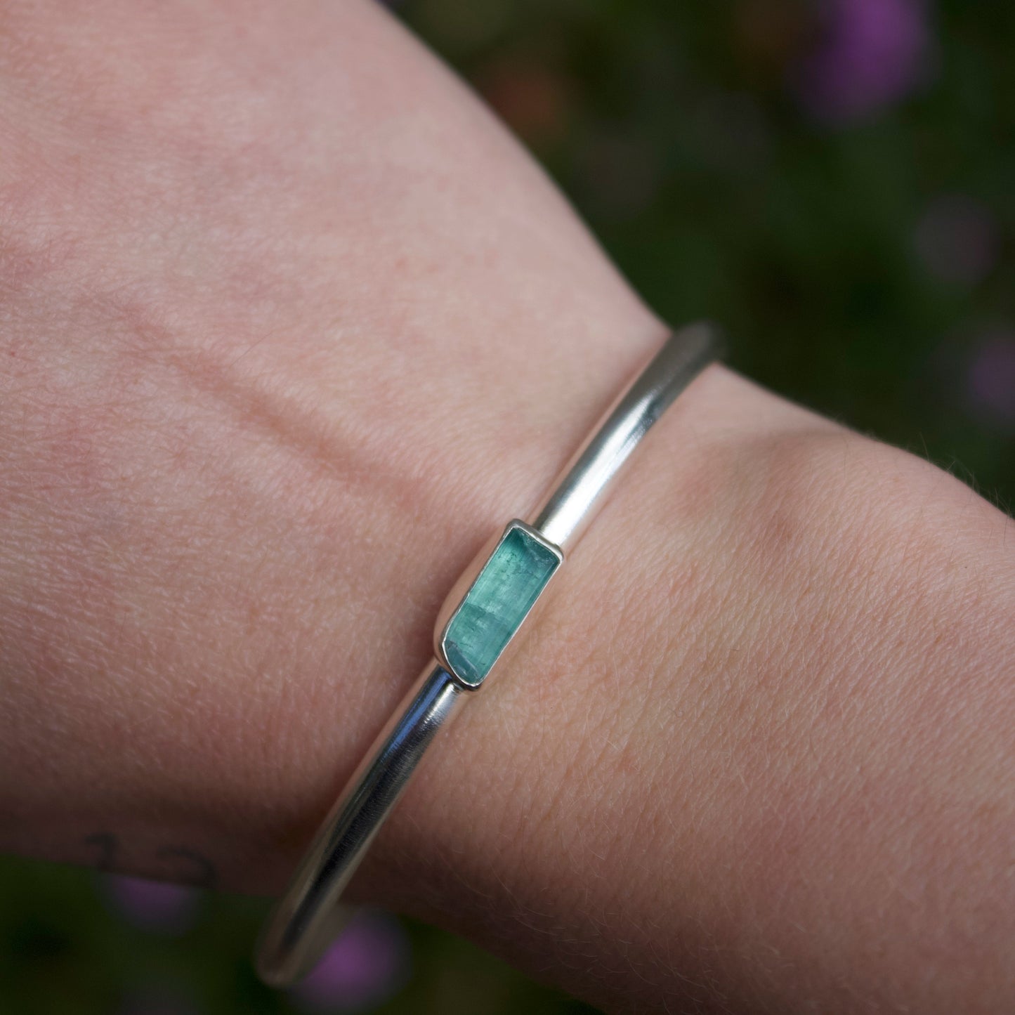 Raw aquamarine cuff