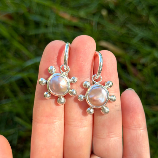 Pink pearl dot hoops