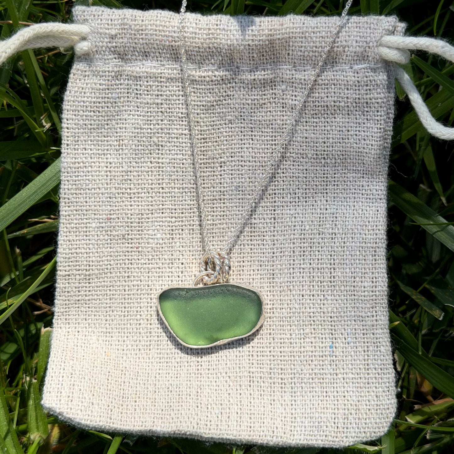 Green sea glass necklace