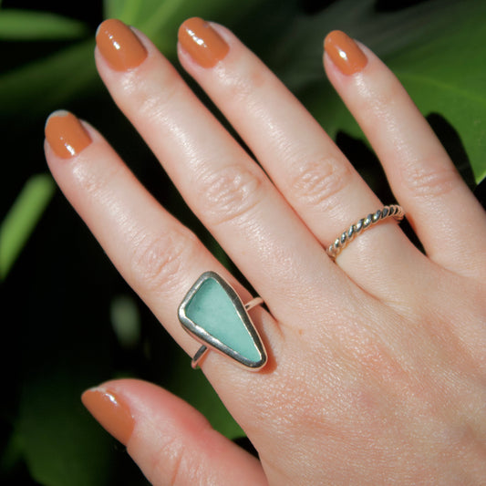 Blue bayou sea glass ring