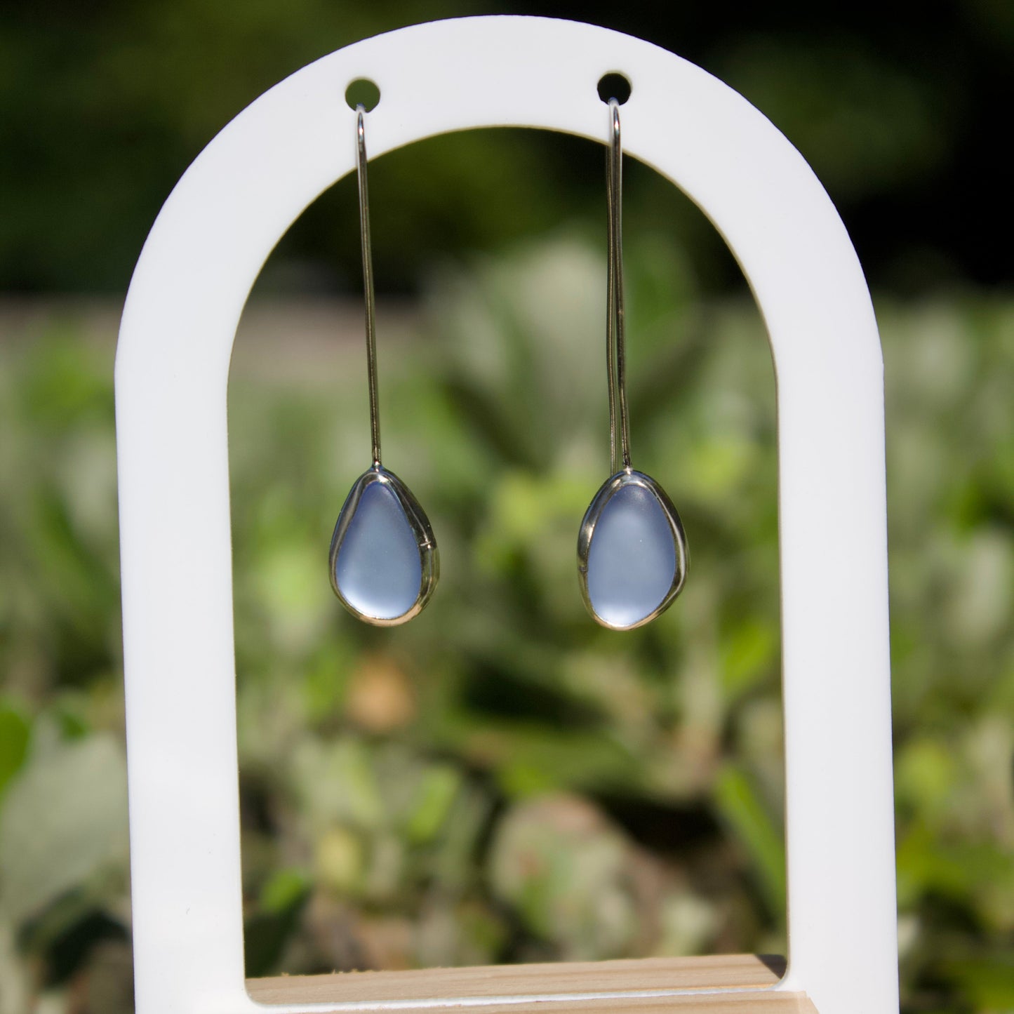 Baby blue long hook earrings