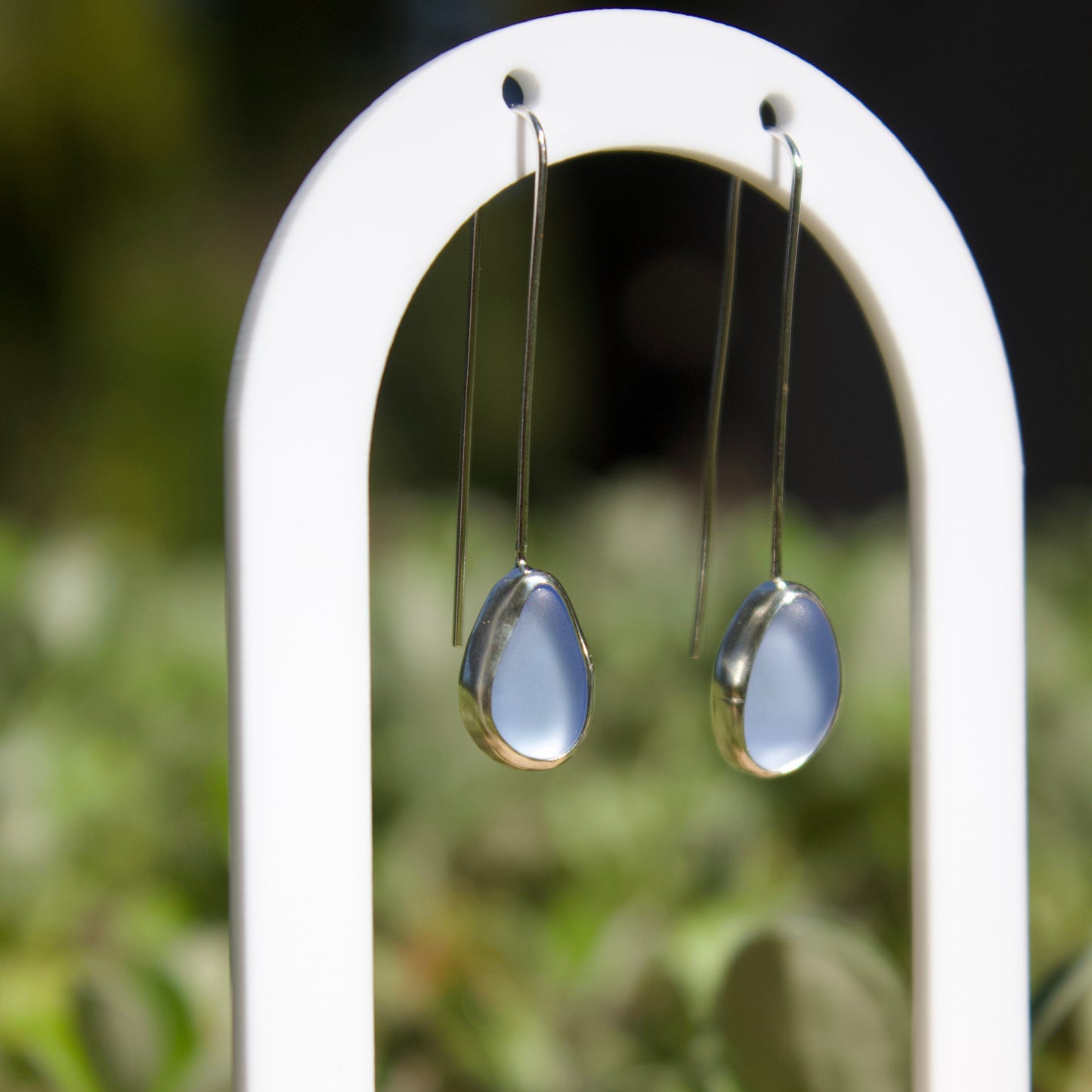 Baby blue long hook earrings