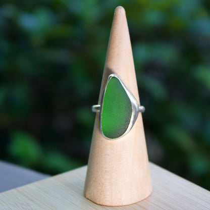 Forest green sea glass ring
