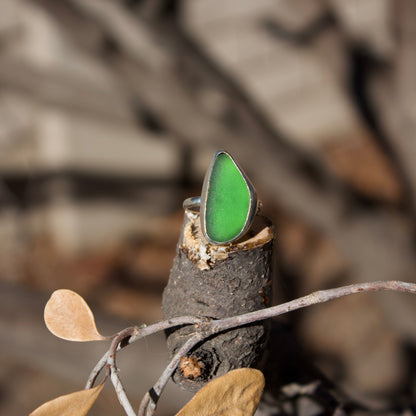 Forest green sea glass ring